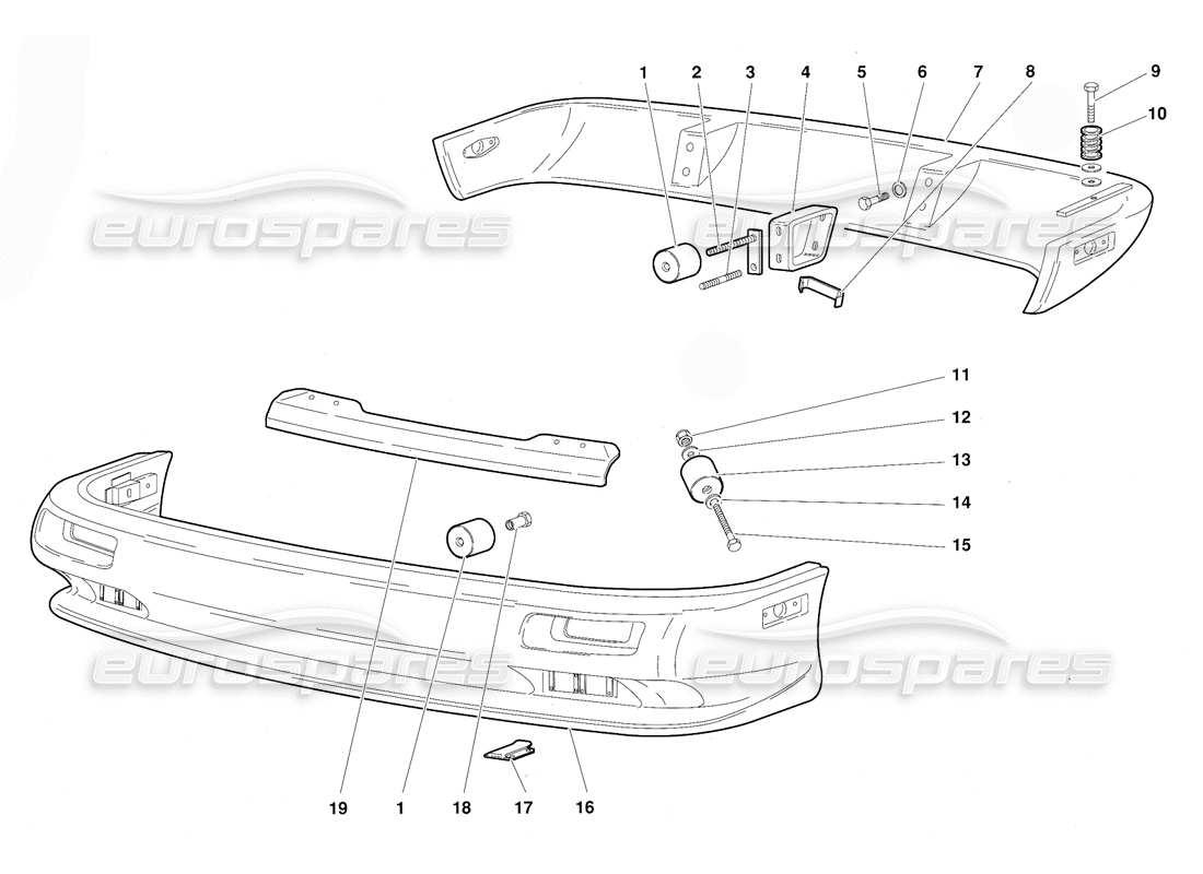 lamborghini diablo (1991) paraurti (valido per la versione usa - settembre 1991) diagramma delle parti