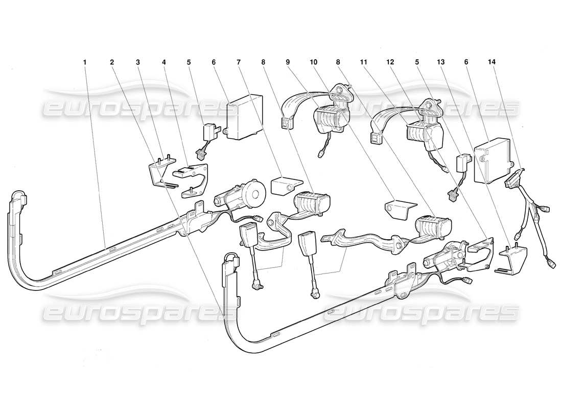 lamborghini diablo (1991) cinture di ritenuta passive (valide per la versione usa - settembre 1991) diagramma delle parti