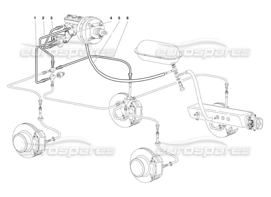 lamborghini diablo sv (1997) schema delle parti del sistema frenante (valido per rh d. - marzo 1997).