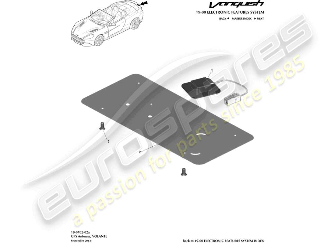 aston martin vanquish (2015) antenna gps, diagramma delle parti volante