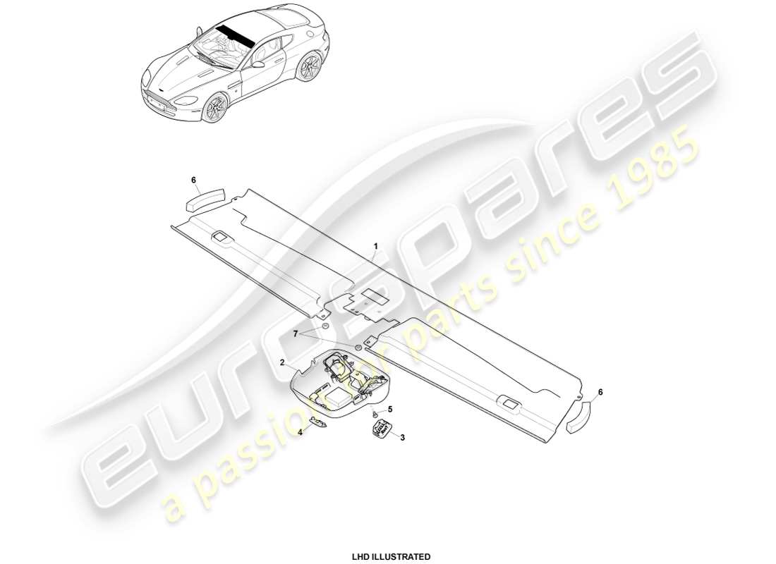 aston martin v8 vantage (2005) schema delle parti del rivestimento della testata, coupé 09my