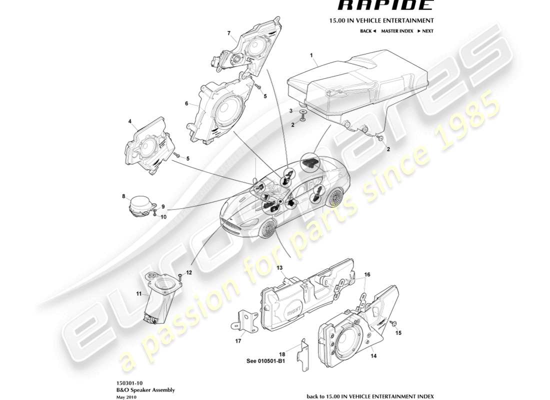 aston martin rapide (2013) altoparlanti, diagramma delle parti b&o