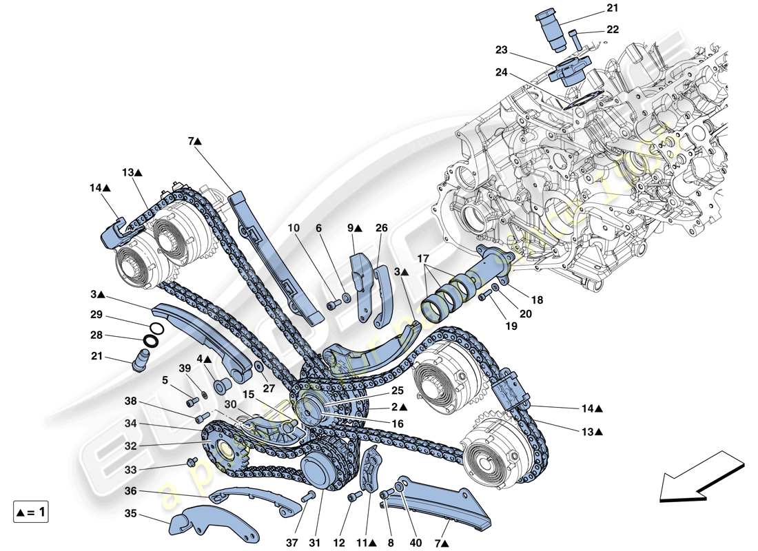 ferrari 458 italia (europe) sistema di distribuzione - schema delle parti della trasmissione