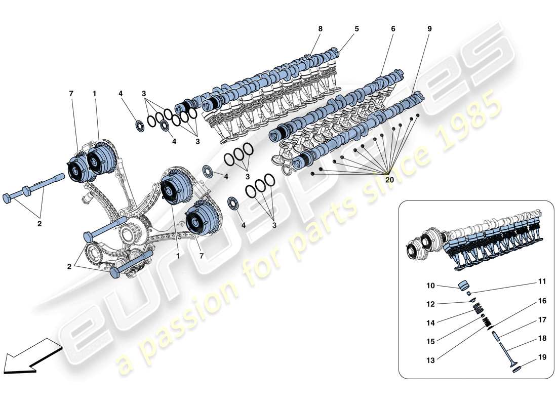 ferrari 812 superfast (rhd) distribuzione - punterie schema delle parti