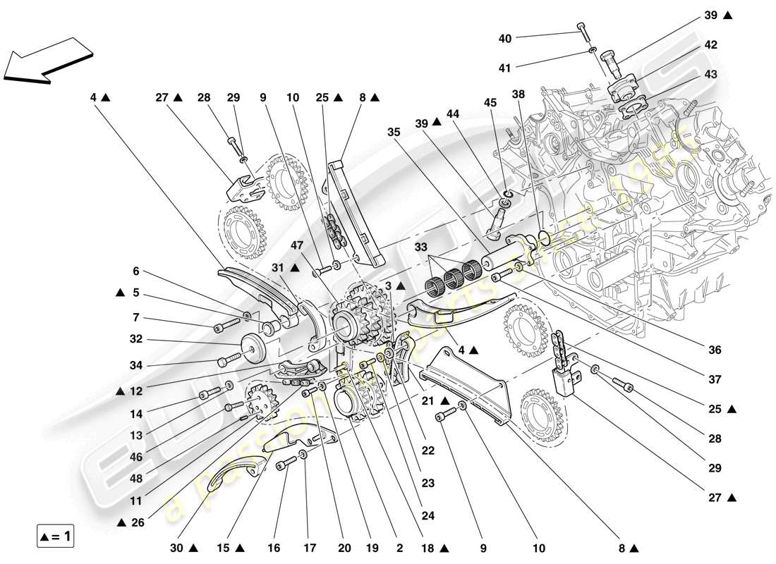 ferrari f430 spider (rhd) sistema di distribuzione - schema delle parti della trasmissione