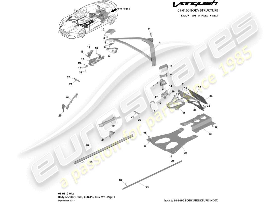 aston martin vanquish (2017) parti ausiliarie, coupé 14.5my, pagina 1 diagramma delle parti