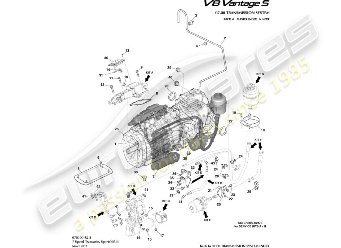 aston martin v8 vantage (2012) diagramma delle parti cambio, manuale, 7 spd