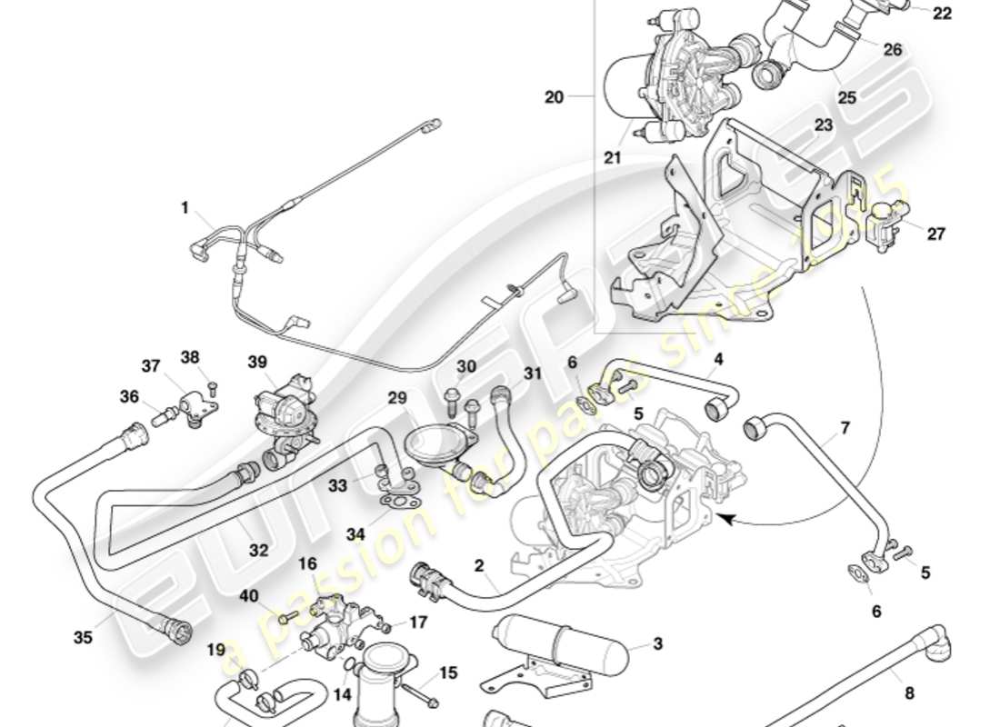 aston martin v8 vantage (2011) diagramma delle parti del controllo delle emissioni