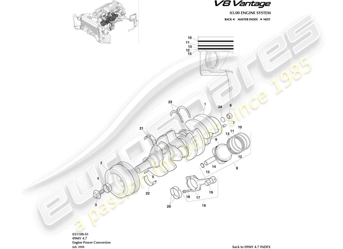 aston martin v8 vantage (2018) diagramma delle parti di conversione di potenza