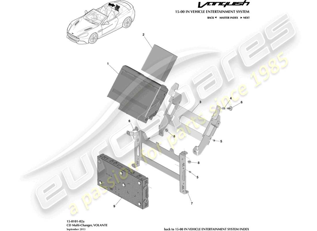 aston martin vanquish (2017) multicambia cd, diagramma delle parti volante