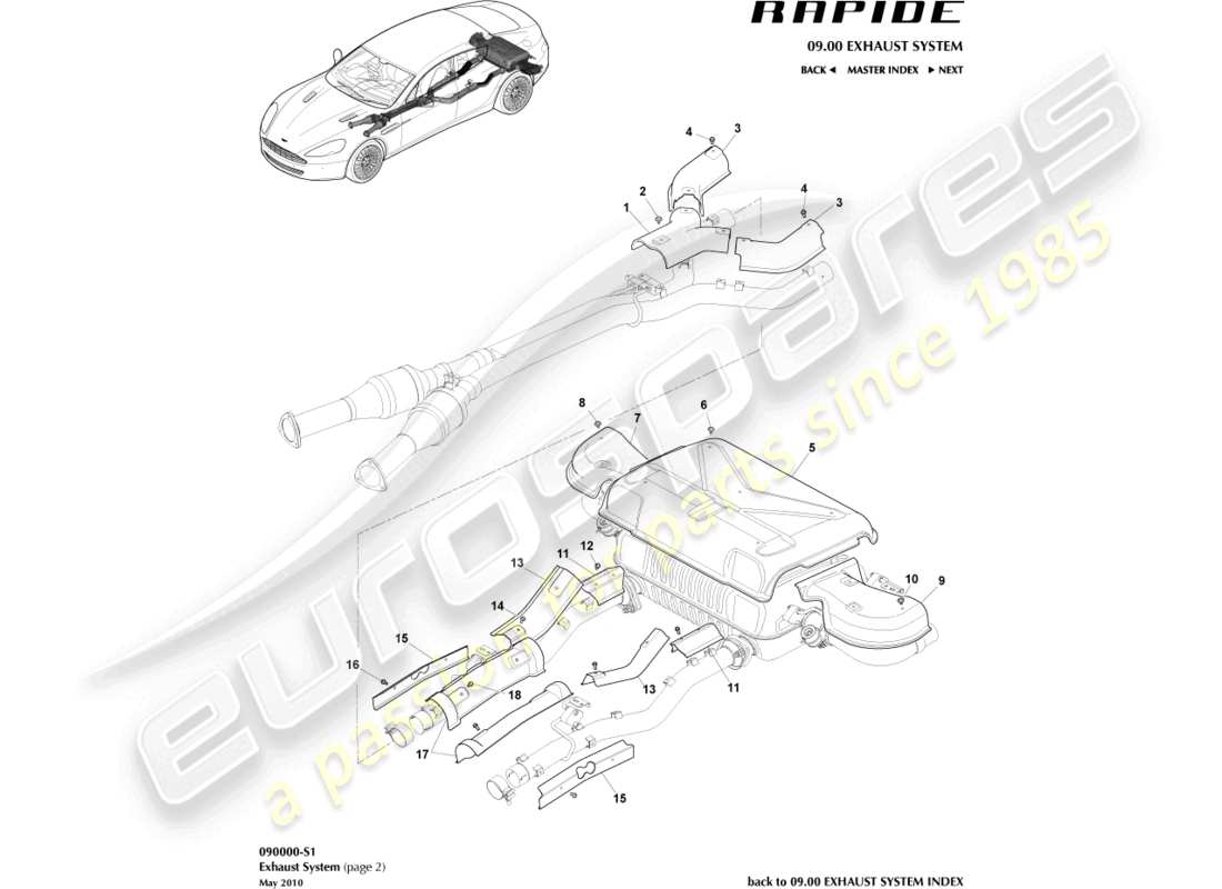 aston martin rapide (2013) hitzeschilde, teilediagramm vorderseite