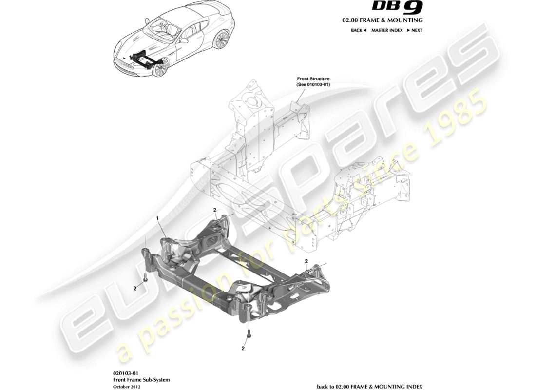 aston martin db9 (2016) schema delle parti del sottotelaio anteriore