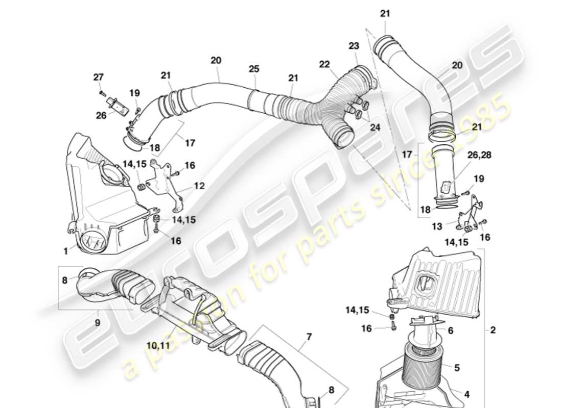aston martin v8 vantage (2010) diagramma delle parti di ricarica dell'aria