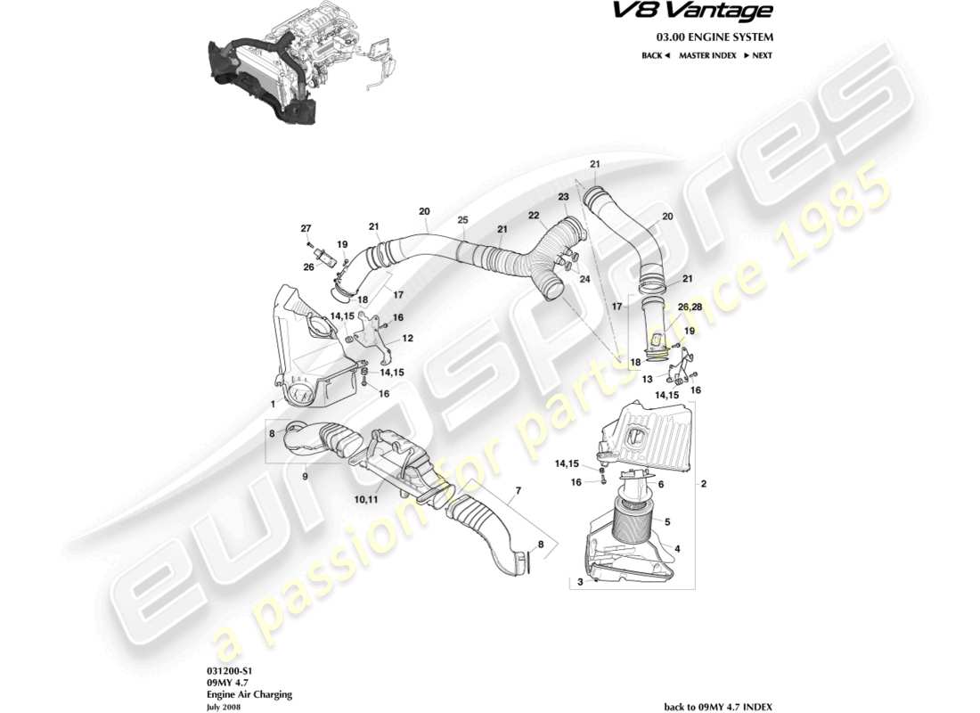 aston martin v8 vantage (2018) diagramma delle parti di ricarica dell'aria