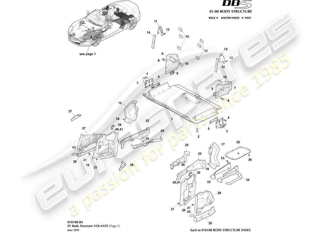 aston martin dbs (2009) struttura ev, volante, pagina 2 diagramma delle parti