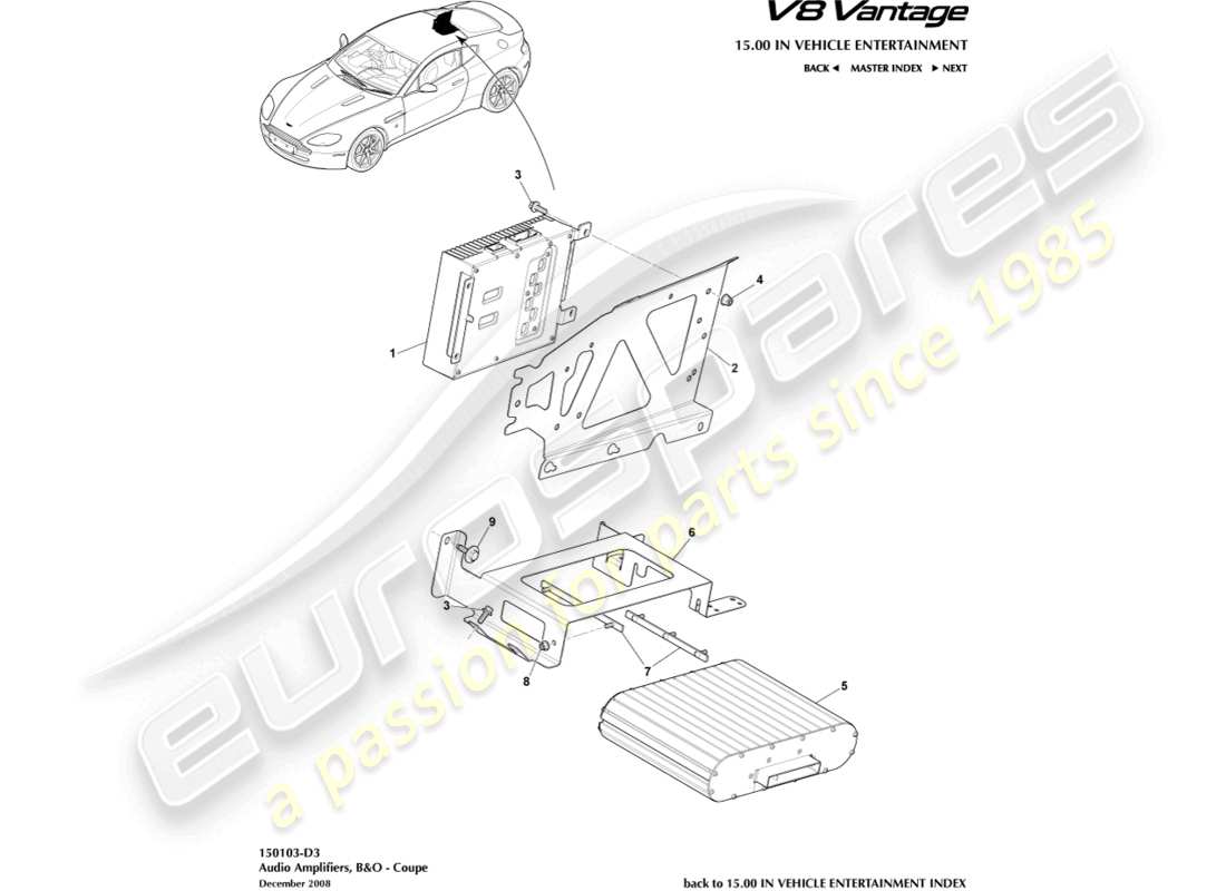 aston martin v8 vantage (2014) amplificatori b&o, diagramma delle parti del coupé