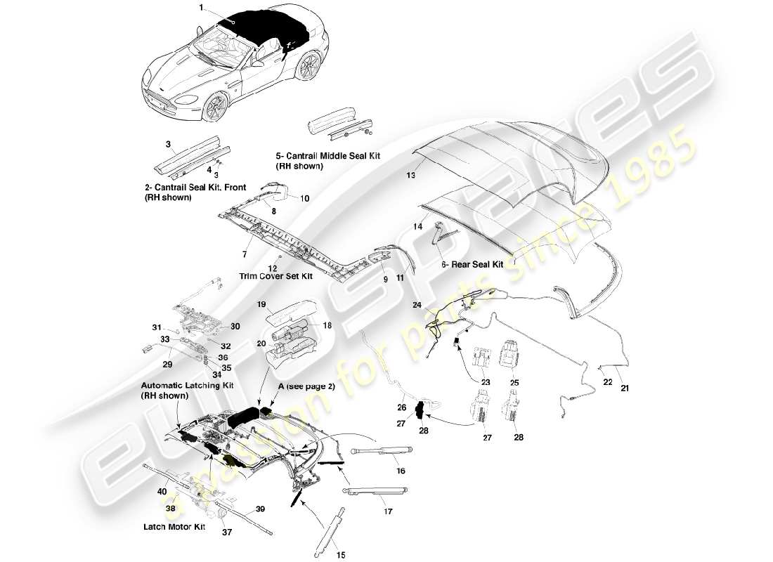 aston martin v8 vantage (2005) tetto roadster, diagramma delle parti page1