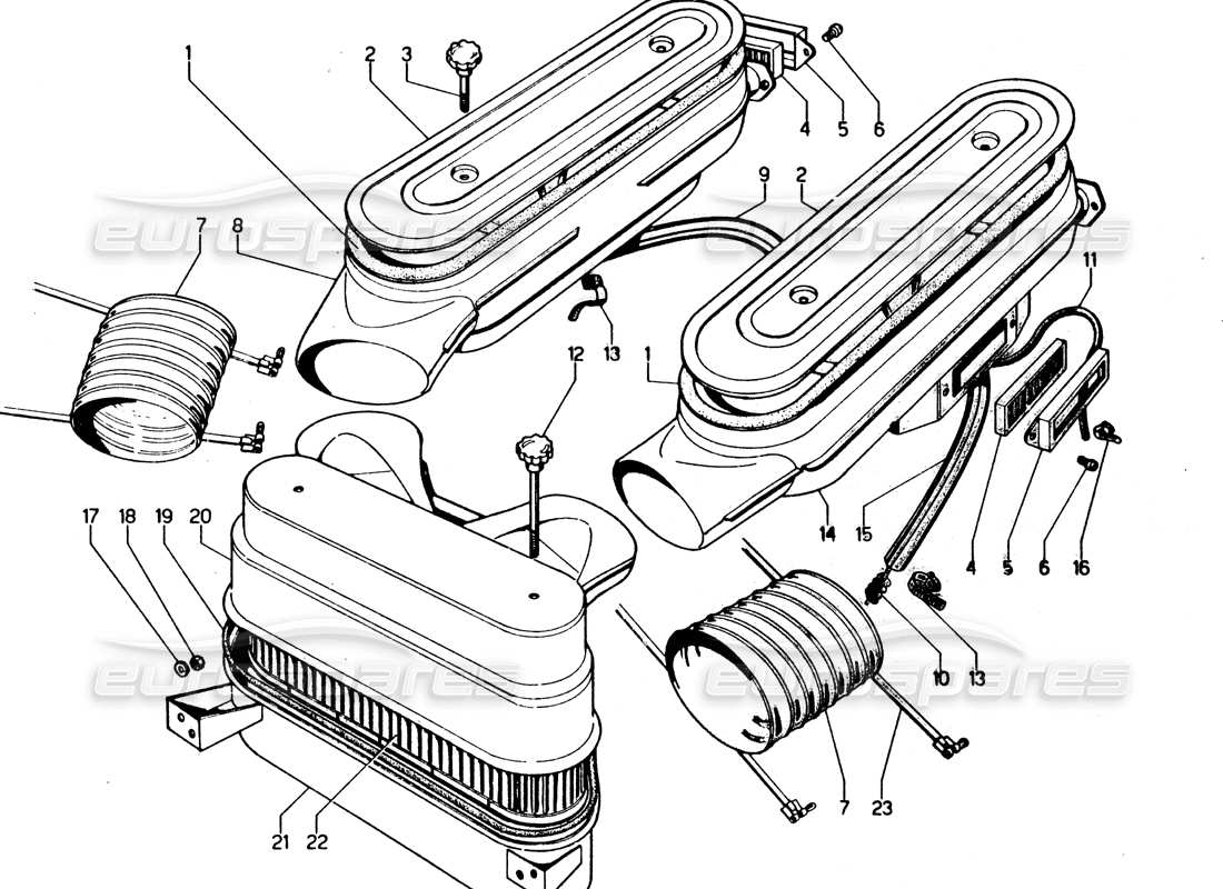 lamborghini urraco p250 / p250s schema delle parti del sistema di alimentazione (filtri dell'aria).