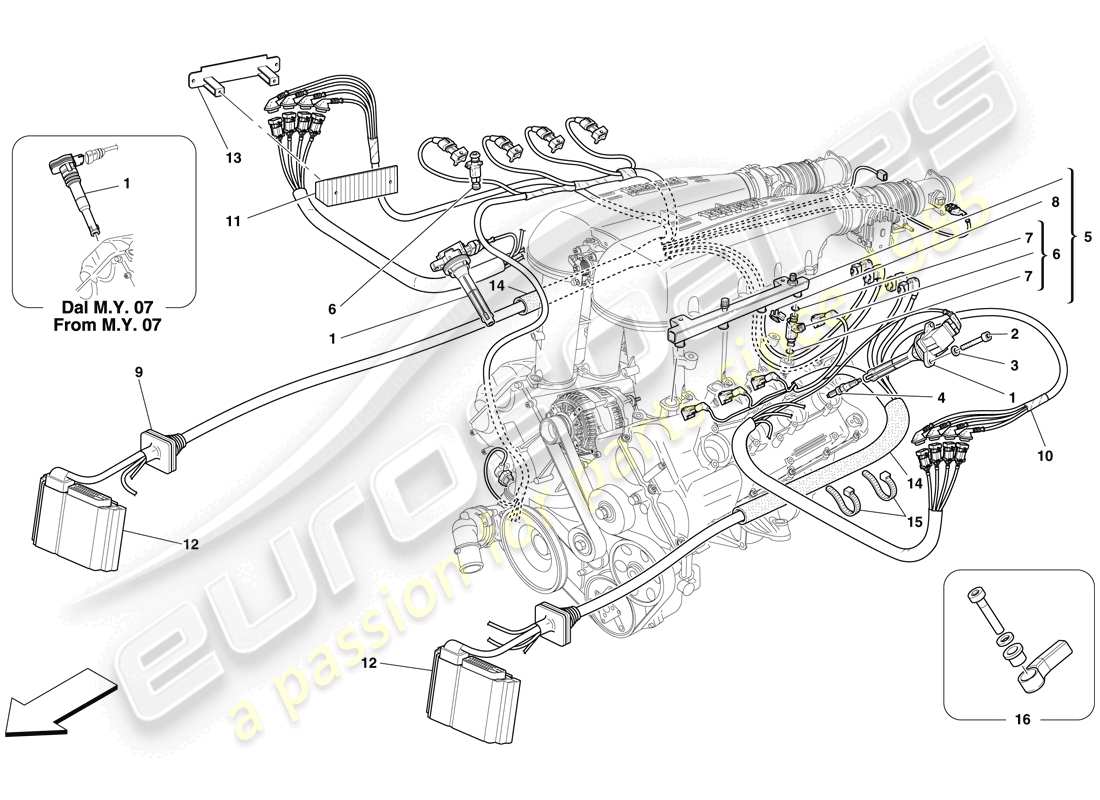 ferrari f430 spider (rhd) sistema iniezione - accensione schema delle parti
