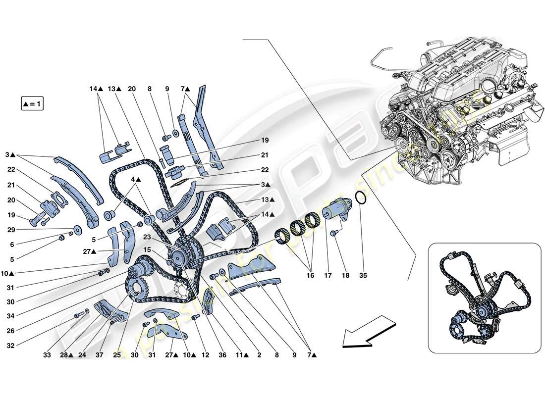 ferrari ff (europe) sistema di distribuzione - schema delle parti della trasmissione