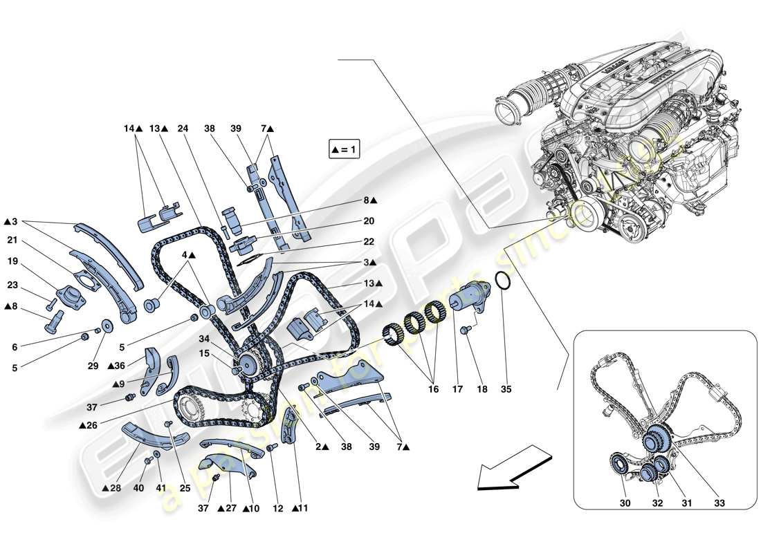 ferrari 812 superfast (rhd) sistema di distribuzione - schema delle parti della trasmissione