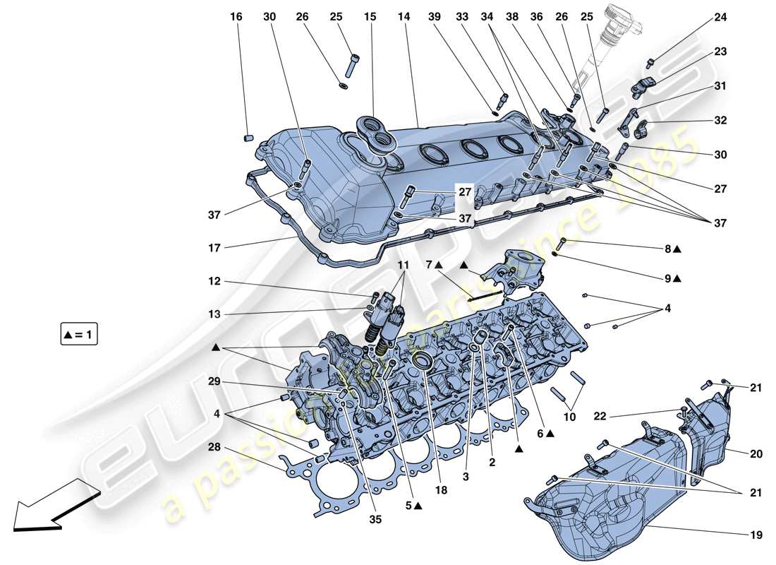 ferrari 812 superfast (rhd) testa cilindro sinistra schema delle parti