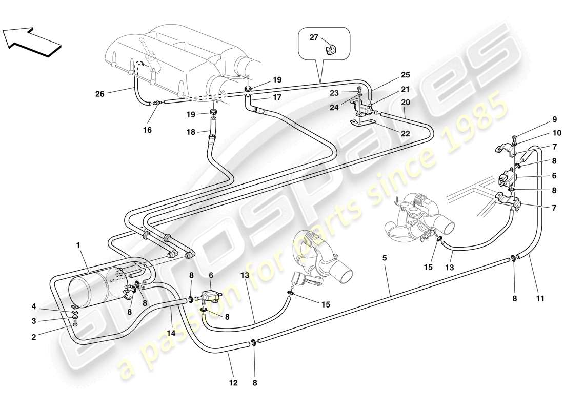 ferrari f430 scuderia spider 16m (rhd) schema delle parti del sistema attuatore pneumatico