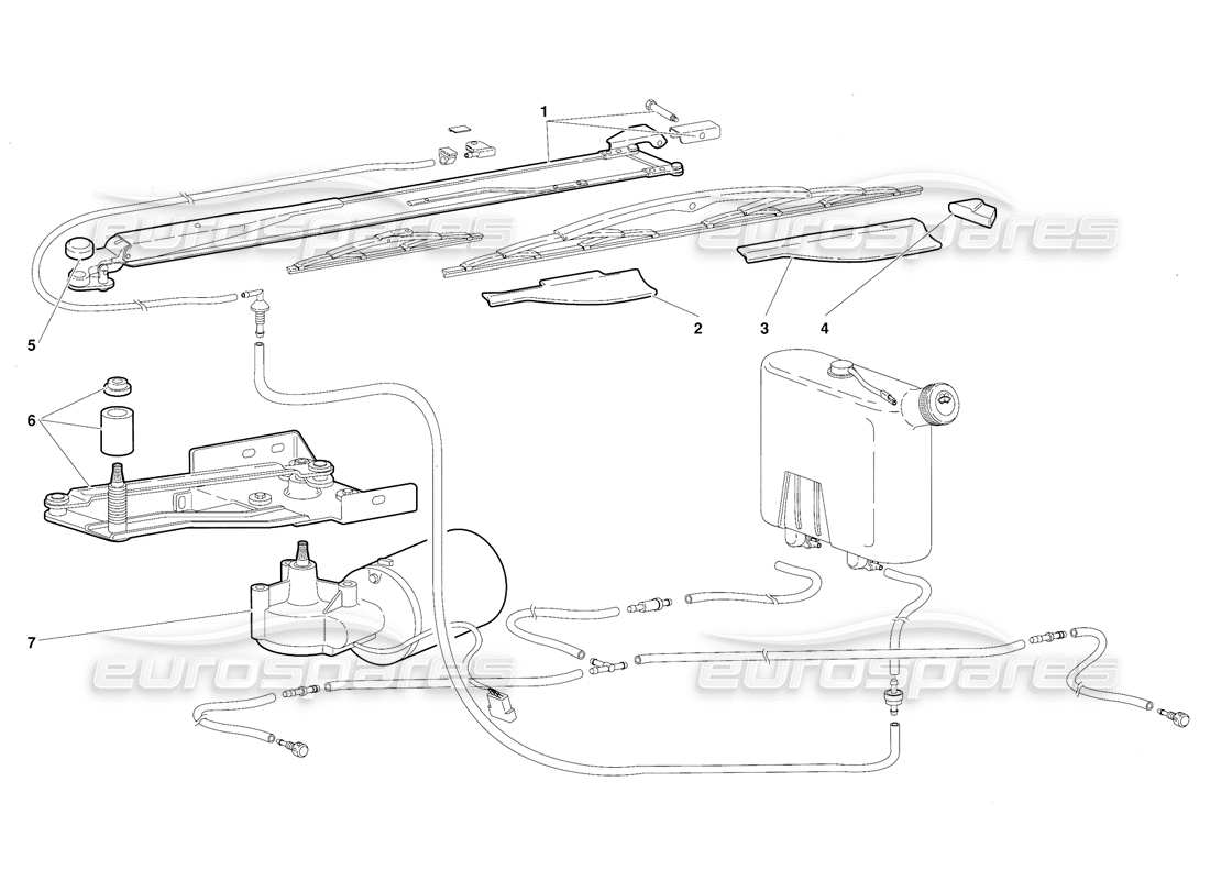 lamborghini diablo (1991) tergicristalli e lavafari (valido per la versione australiana - ottobre 1991) diagramma delle parti