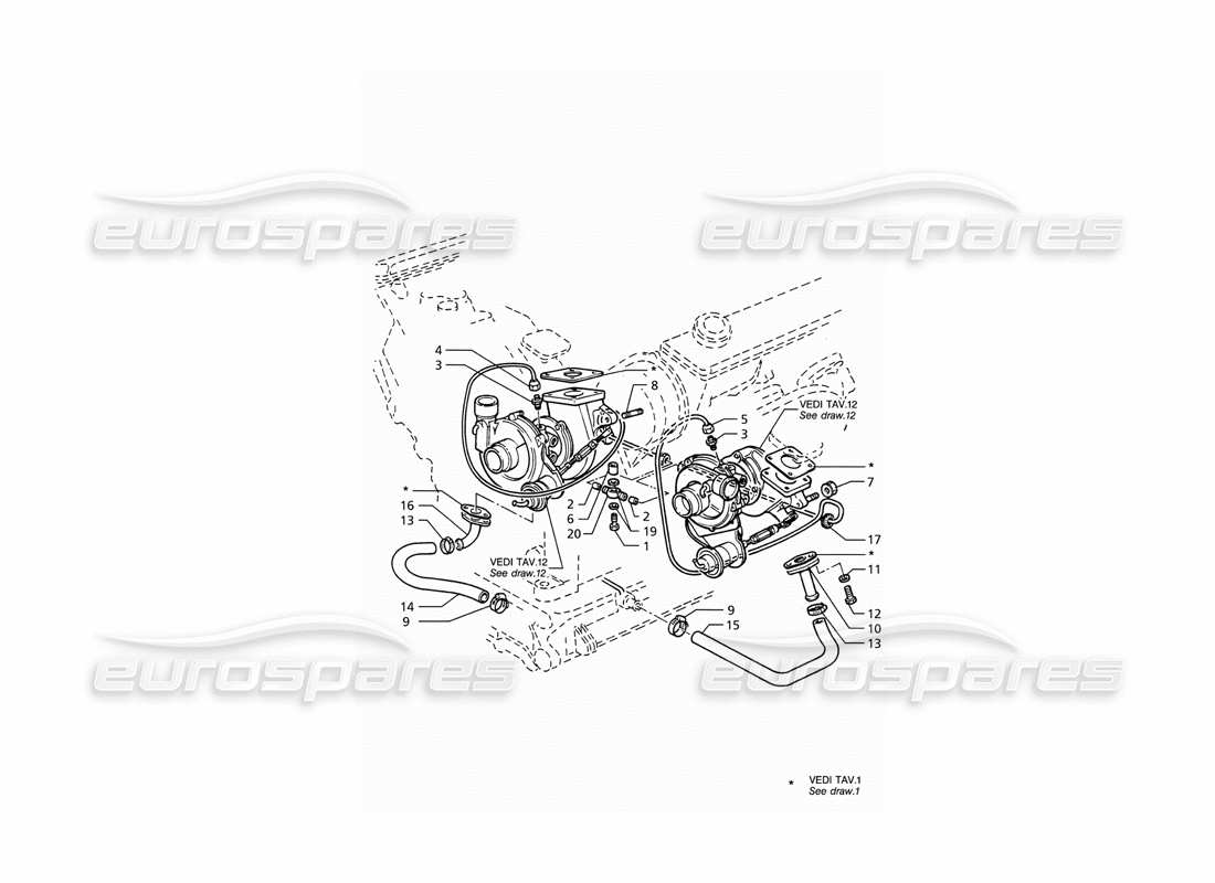 maserati ghibli 2.8 gt (variante) diagramma delle parti di lubrificazione dei turbosoffianti