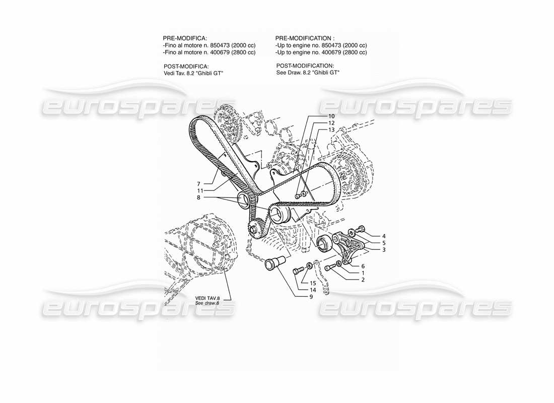 maserati ghibli 2.8 (abs) diagramma delle parti del controllo del tempo