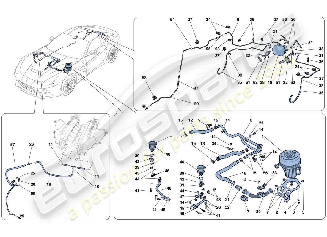 ferrari f12 berlinetta (rhd) schema delle parti del sistema d'aria secondaria