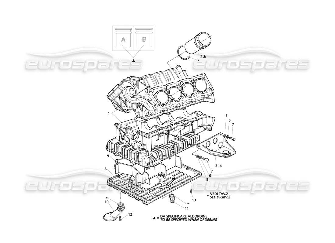 maserati qtp v8 evoluzione diagramma delle parti del blocco motore e della coppa dell'olio