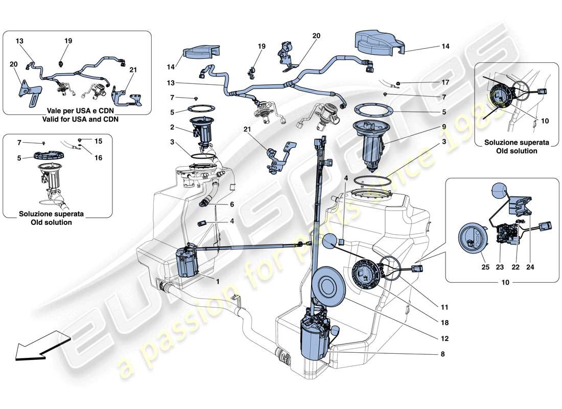 ferrari 458 italia (rhd) pompe e tubi del sistema di alimentazione schema delle parti
