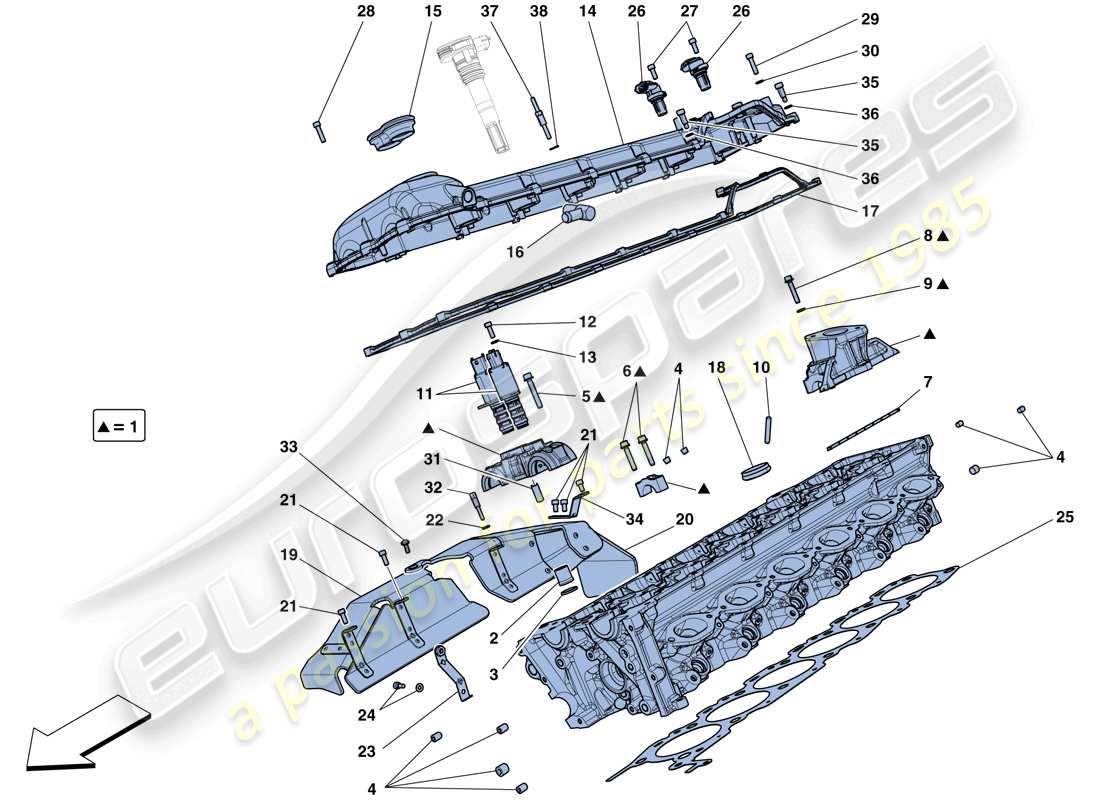 ferrari f12 berlinetta (rhd) testa cilindro destra schema delle parti