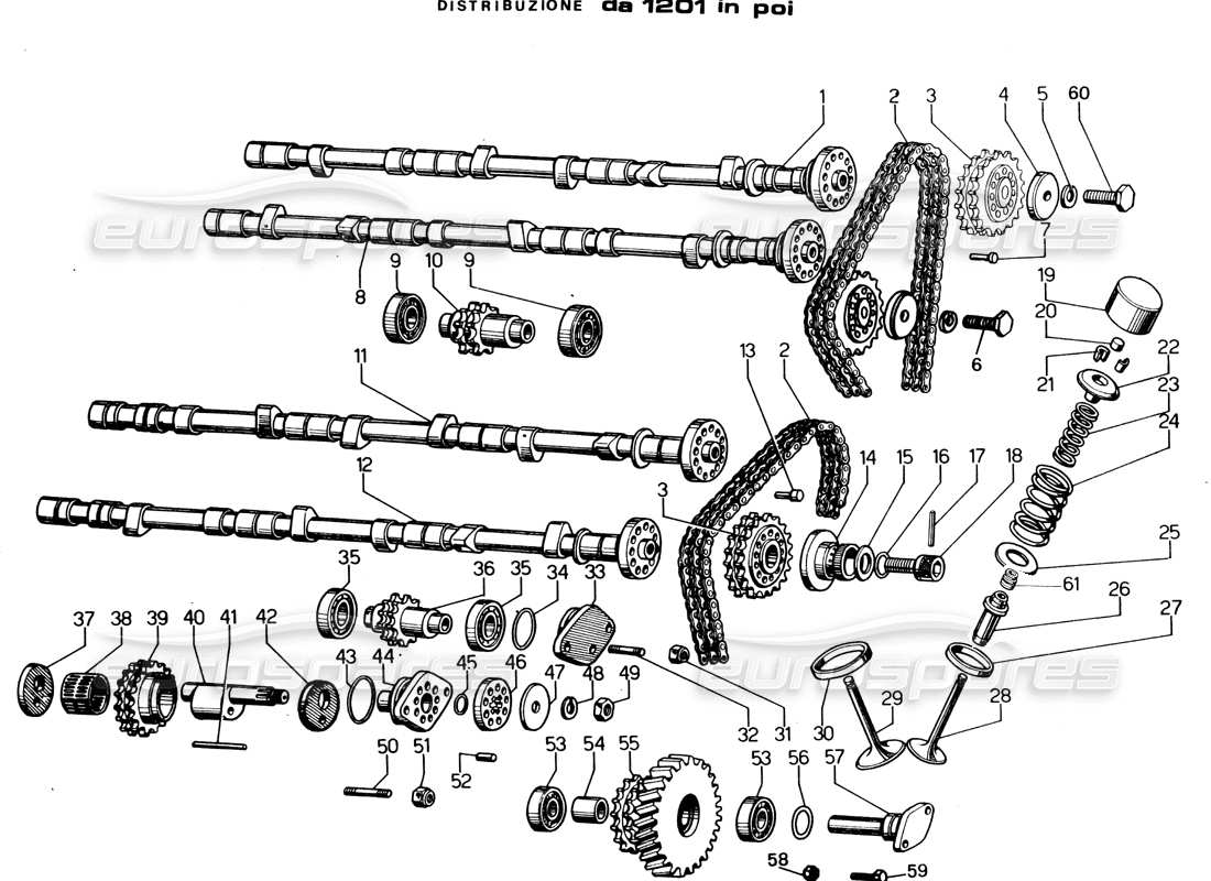 LAMBORGHINI ESPADA DIAGRAMMA DELLE PARTI DI DISTRIBUZIONE (DA 1201 IN POI). lamborghini espada diagramma delle parti di distribuzione (da 1201 in poi).