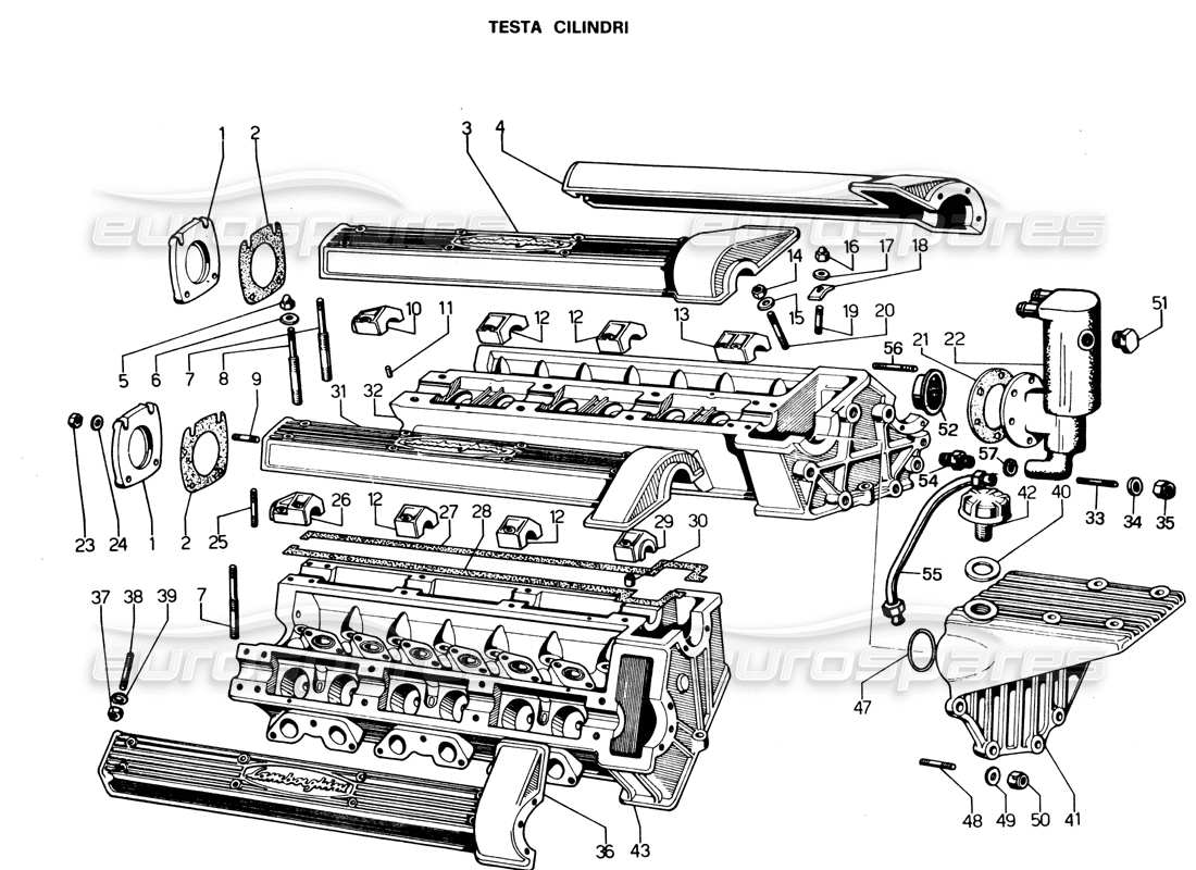 LAMBORGHINI ESPADA DIAGRAMMA DELLE PARTI DELLE TESTE DEI CILINDRI lamborghini espada diagramma delle parti delle teste dei cilindri