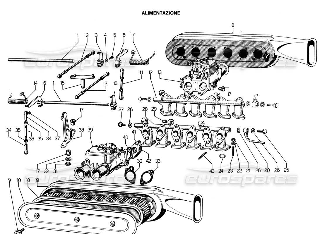 LAMBORGHINI ESPADA DIAGRAMMA DELLE PARTI DEI COLLETTORI DI ASPIRAZIONE lamborghini espada diagramma delle parti dei collettori di aspirazione