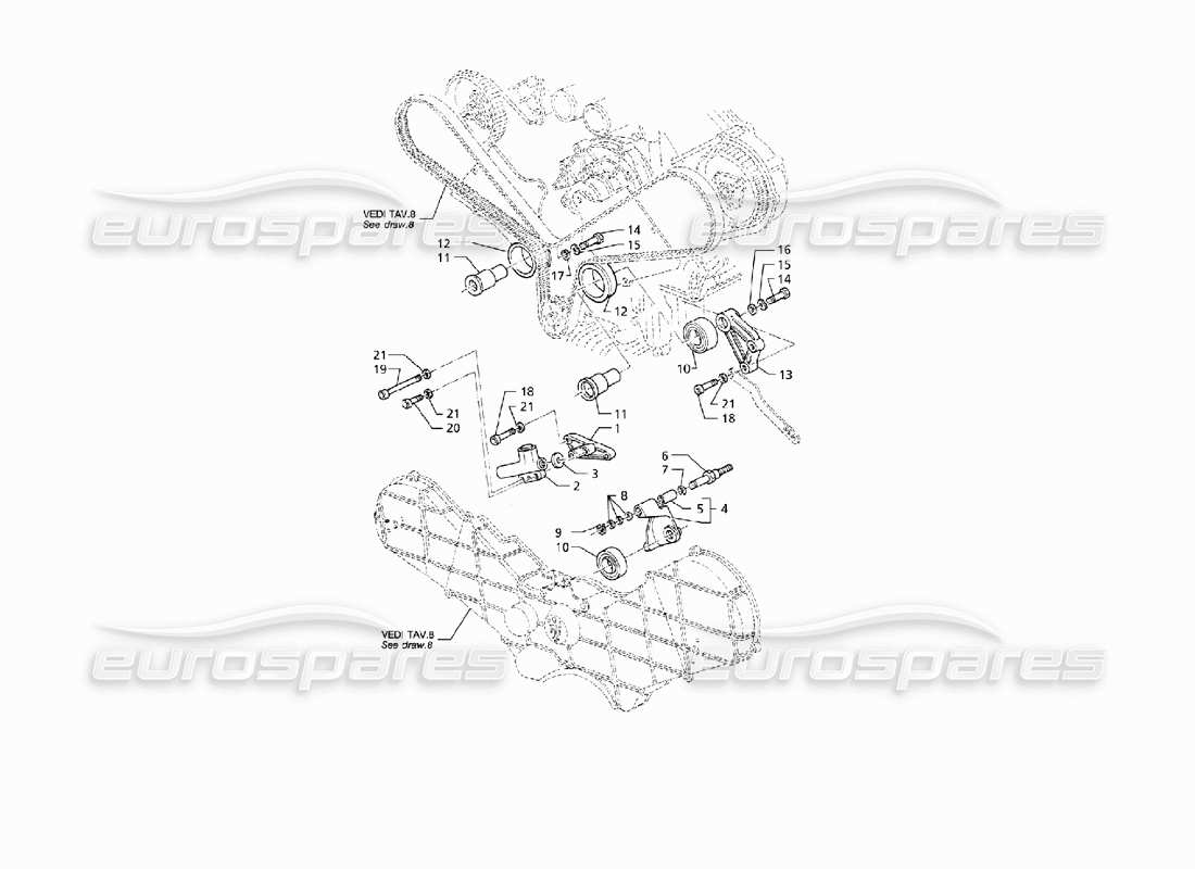 maserati qtp v8 (1998) diagramma delle parti del controllo del tempo