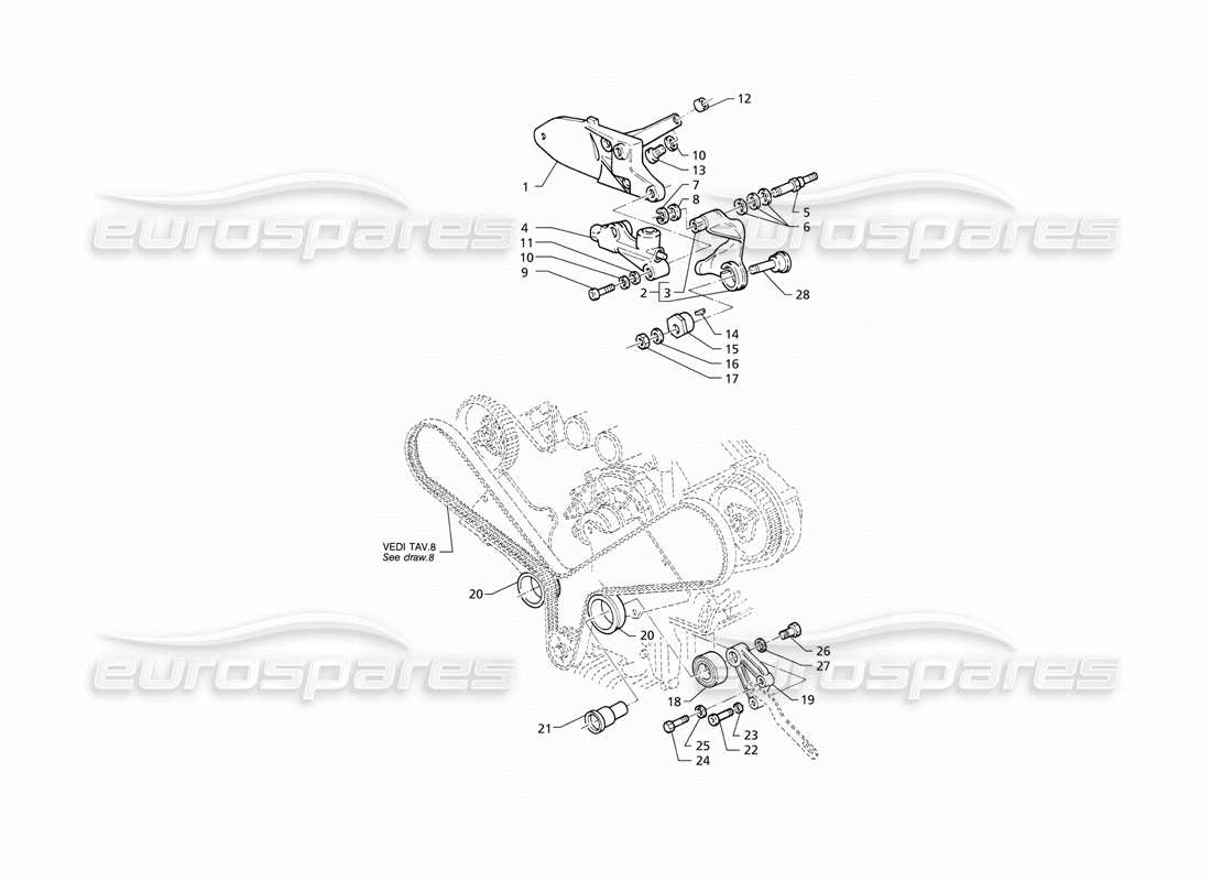 maserati qtp v6 (1996) tempistica: diagramma delle parti del tenditore idraulico