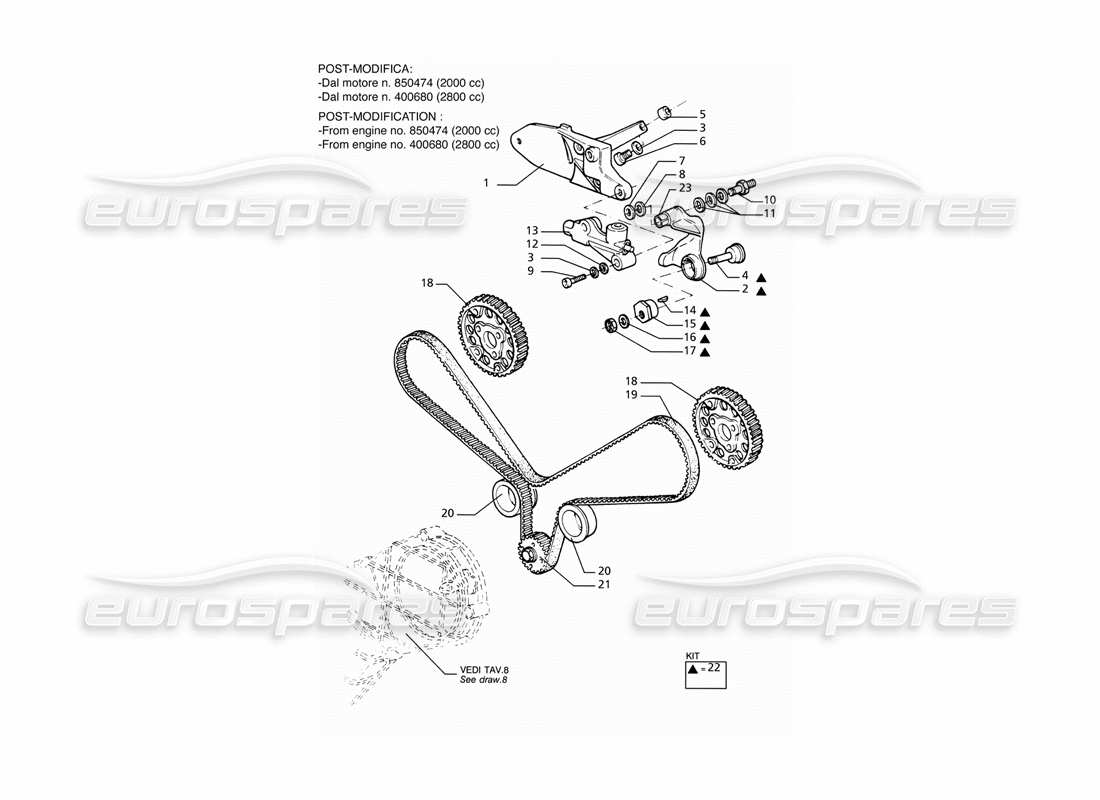 maserati ghibli 2.8 gt (variante) schema delle parti della tempistica con tenditore idraulico