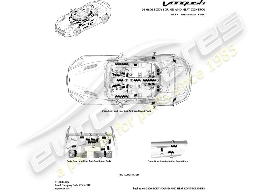 aston martin vanquish (2017) tamponi anti-lattina, diagramma delle parti volante