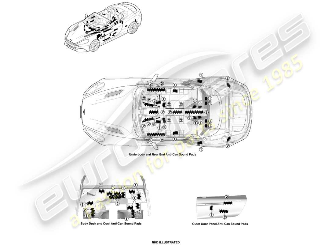aston martin vanquish (2014) tamponi anti-lattina, diagramma delle parti volante