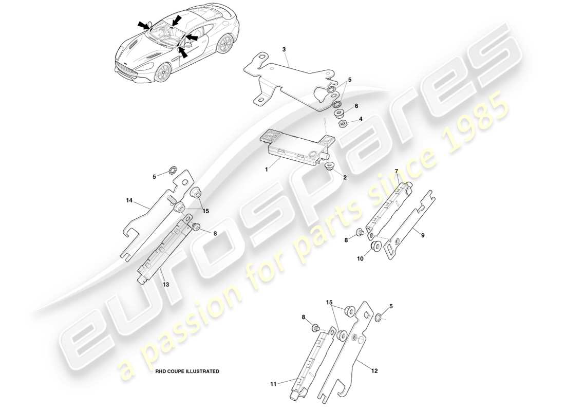 aston martin vanquish (2014) antenna radio, diagramma delle parti 14.5my