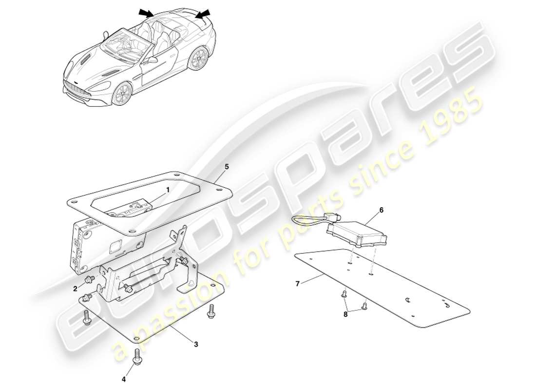 aston martin vanquish (2014) sintonizzatore sdars, volante diagramma delle parti
