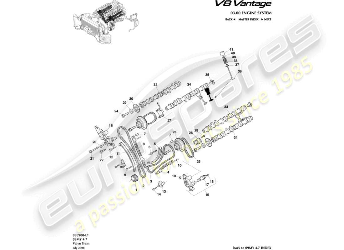 aston martin v8 vantage (2006) diagramma delle parti del treno di valvole