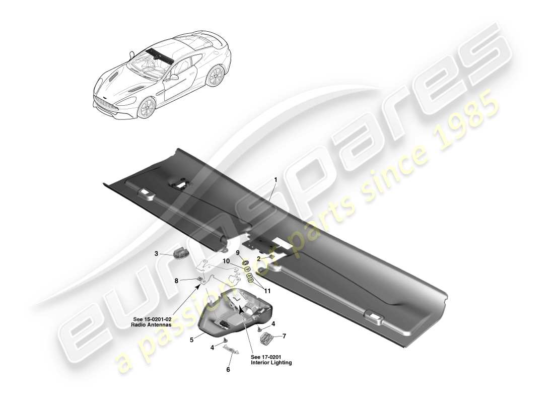 aston martin vanquish (2013) rivestimento della testata anteriore, coupé 14.5my diagramma delle parti