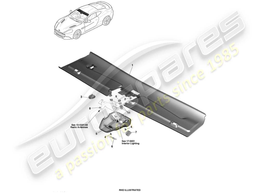 aston martin vanquish (2014) rivestimento della testata anteriore, coupé 14.5my diagramma delle parti