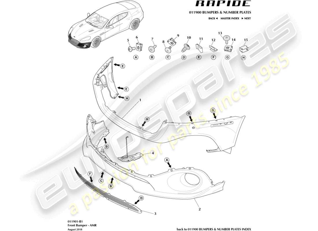 aston martin rapide (2012) paraurti anteriore, diagramma delle parti amr