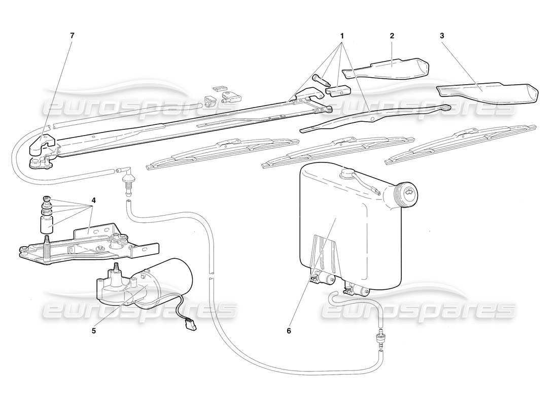 lamborghini diablo sv (1997) tergicristallo e. schema delle parti lavafari (valido per rh d. - marzo 1997).