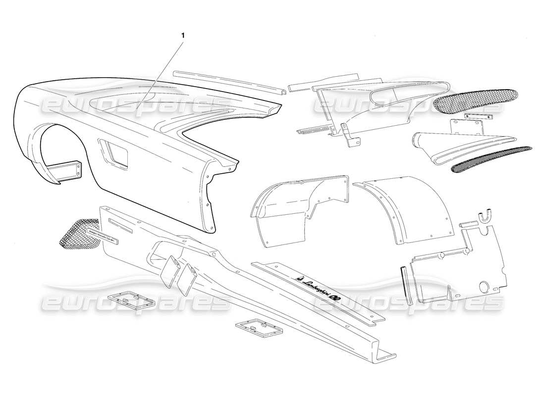 lamborghini diablo se30 (1995) diagramma delle parti degli elementi del corpo: fianco destro (valido per il canada - gennaio 1995).